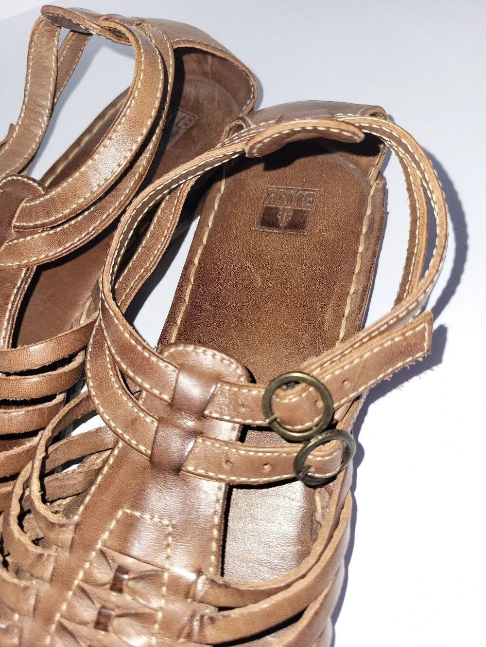 Frye Kayla Huarchi Sandals Genuine Leather Caged Gladiator Brown Size 8.5 B